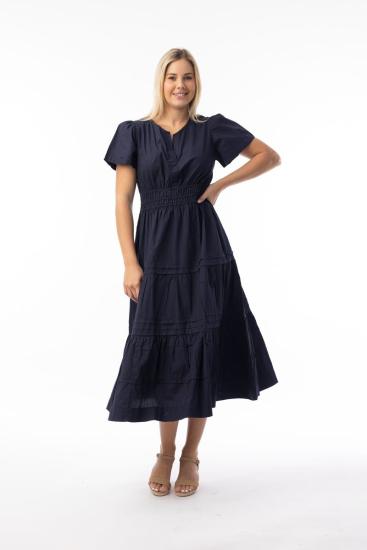 Navy Poplin Essentials Maxi Ruched Dress