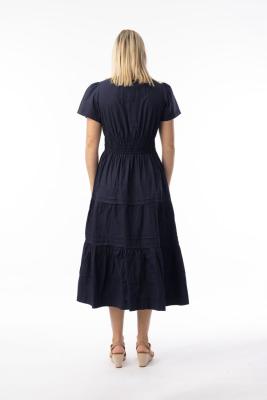 Navy Poplin Essentials Maxi Ruched Dress