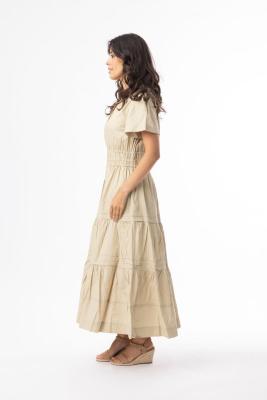 Sand Poplin Essentials Maxi Ruched Dress