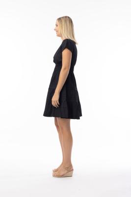 Black Poplin Short Ruched Dress