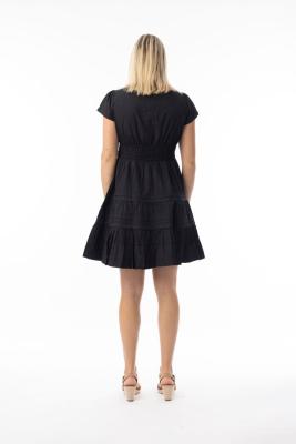 Black Poplin Short Ruched Dress