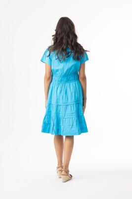 Turq Poplin Essentials Short Ruched Dress