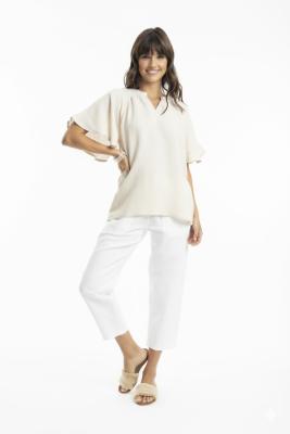 Sand Linen Chinese Collar Top