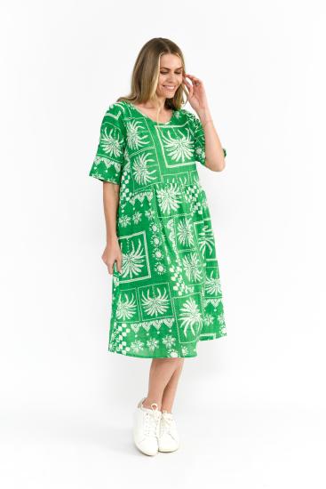 Yvonne Mono Patch Green Round Neck Dress
