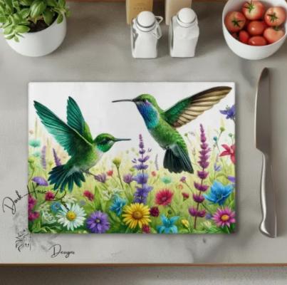 Humming Bird Glass Cutting Board