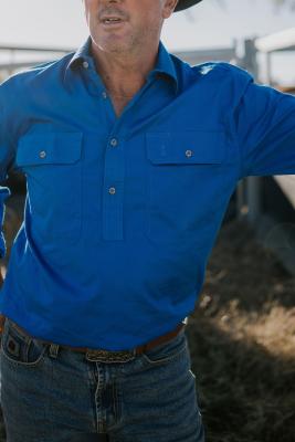 Pilbara Cobalt Closed Front Men's L/S Shirt