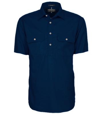 Pilbara Men's French Navy Closed Front S/S Shirt