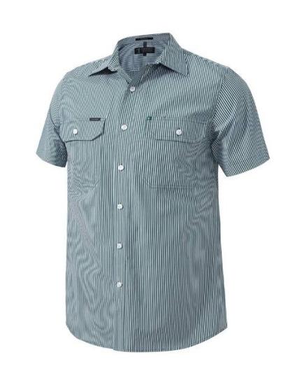 Pilbara Men's Green and White Stripe S/S Shirt