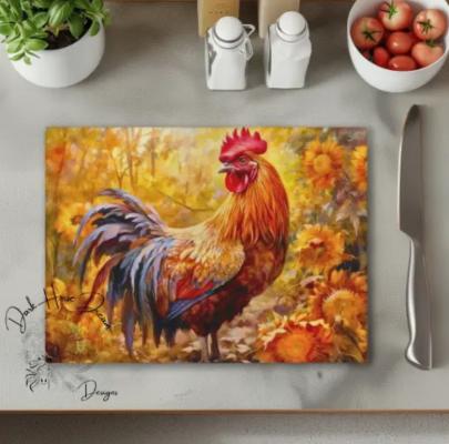 Rooster Glass Cutting Board