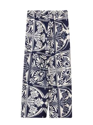 Navy and Cream Print Soft Crepe Pants