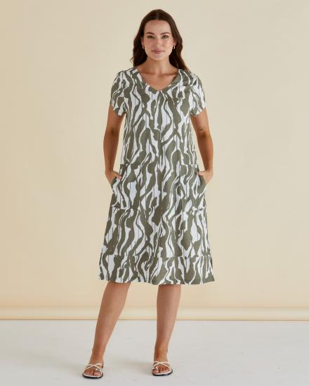 Elwood Olive Geometric Print Dress