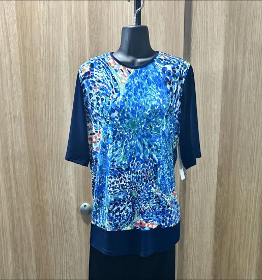 Navy Multi Print Knit Top