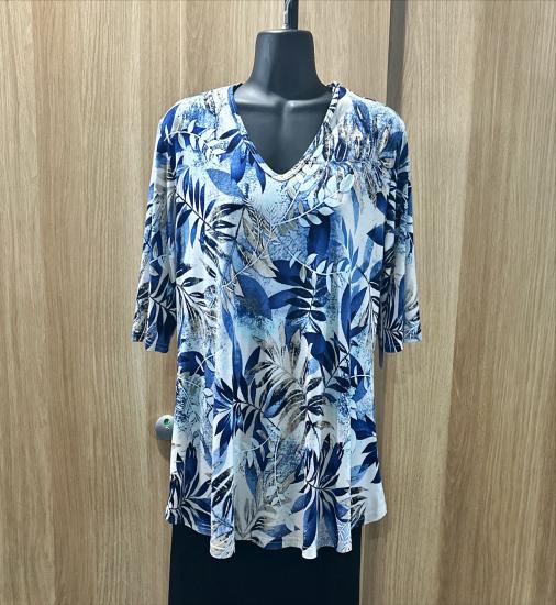 Navy Leaf Print Top