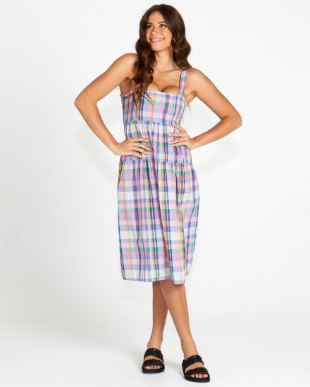 Pastel Check Soleil Tiered Midi Dress