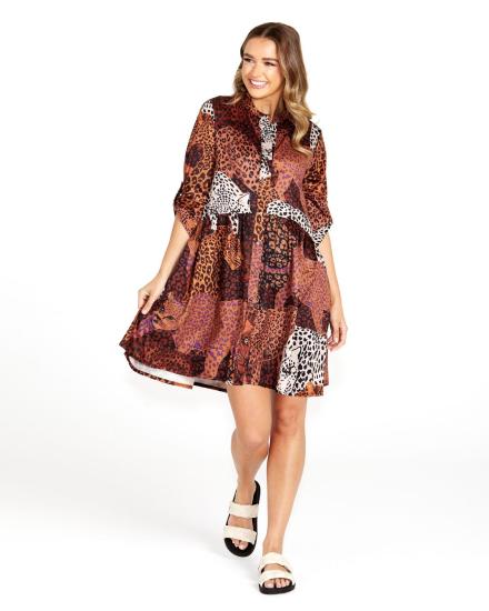 Sindi Leopard Mix Print Shirt Dress