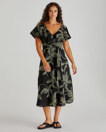 Rosita Ruffle Black Maxi Dress