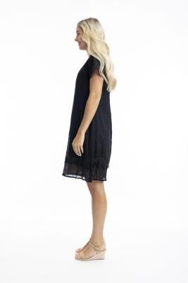 Black Gauze Frill Hem Dress