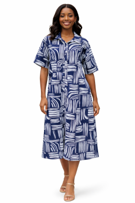 Navy Print Shirt Dress
