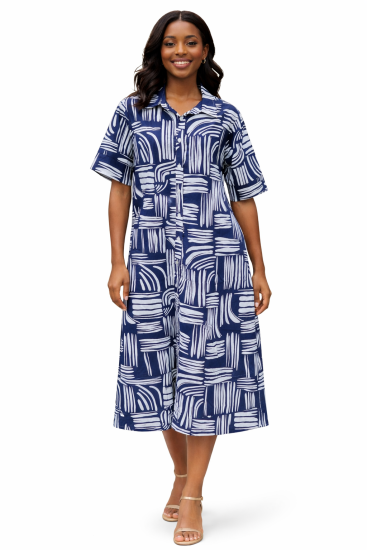 Navy Print Shirt Dress