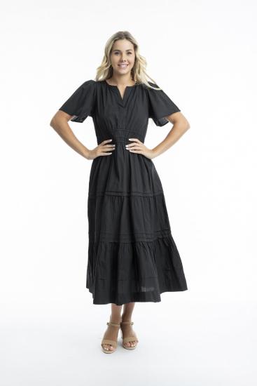 Black Poplin Maxi Ruched Waist Dress