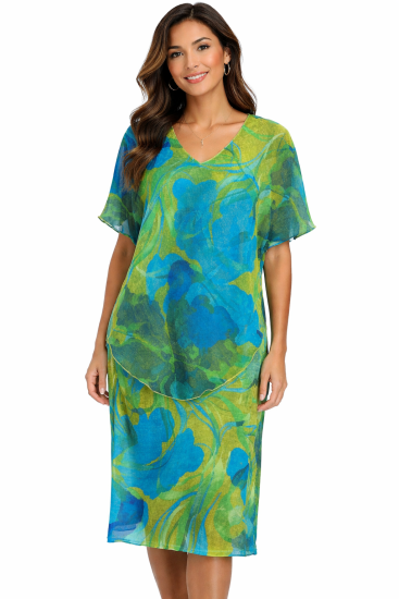 Green Abstract Overlay Dress