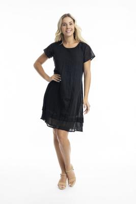 Black Gauze Frill Hem Dress