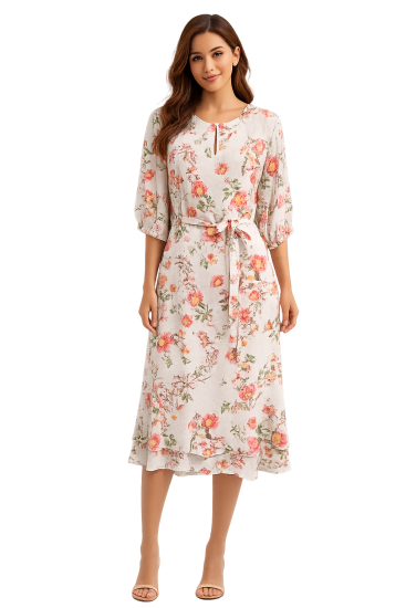 Apricot Floral Frill Hem Dress