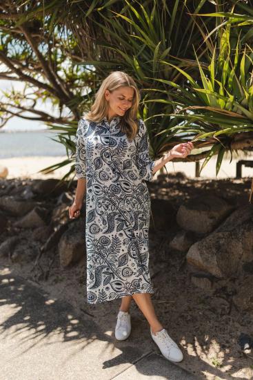 Sofia Romanian Navy Shirt Dress