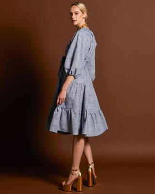 Landslide Raglan Blue Texture Tiered Midi Dress