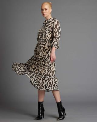 Fate + Becker Dreaming Cream Animal Print Midi Dress