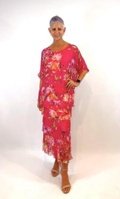 Multi Fuxia Floral Layered Dress