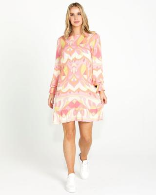 Sass Vivienne Pink Geo Frilled Hem Mini Dress