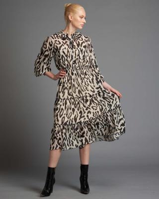 Fate + Becker Dreaming Cream Animal Print Midi Dress