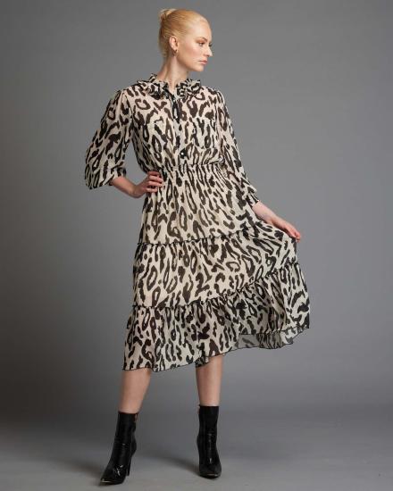 Fate + Becker Dreaming Cream Animal Print Midi Dress