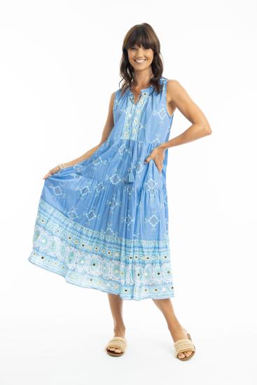 Heidi Sleeveless Blue Boho Dress