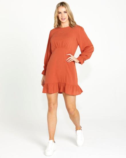 Vivienne Chestnut Frill Hem Mini Dress
