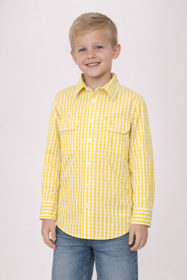 Yellow and White Check Kids Long Sleeve Shirt