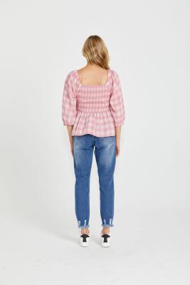 Sass Stevie Shirred Pink Check Top