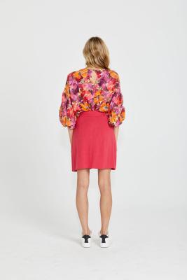 Yasmin Bubble Sleeve Berry Floral Top