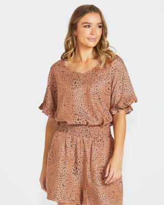Davie Sandy Tan Animal Print Top