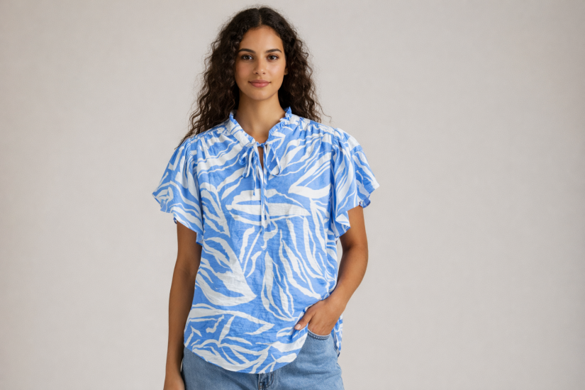 Lyra Blue Abstract Blouse