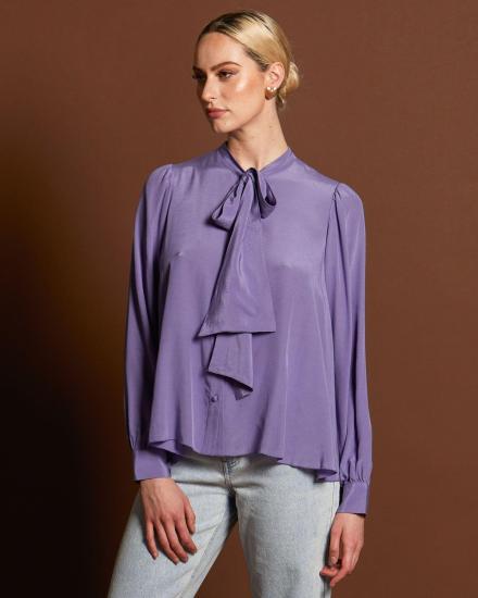 Everywhere Neck Tie Cornflower Blouse
