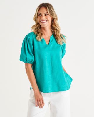 Alba Teal Billow Sleeve Top