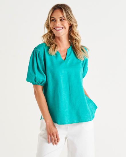 Alba Teal Billow Sleeve Top