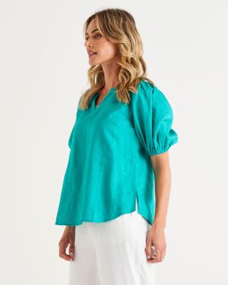 Alba Teal Billow Sleeve Top