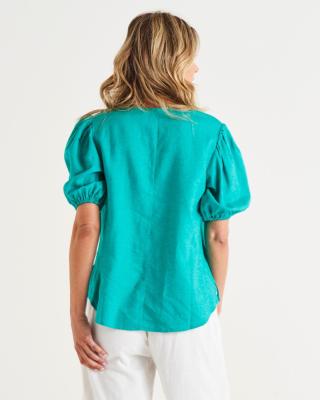 Alba Teal Billow Sleeve Top