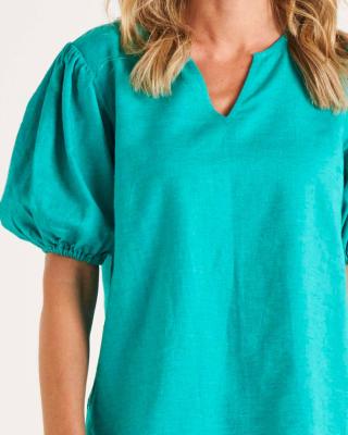 Alba Teal Billow Sleeve Top