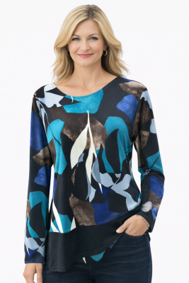 Teal Autumn Print Long Sleeve Top