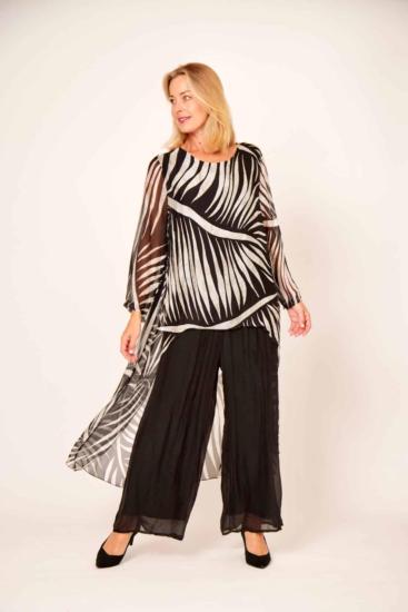 Black and White Stripe Long Cape Top