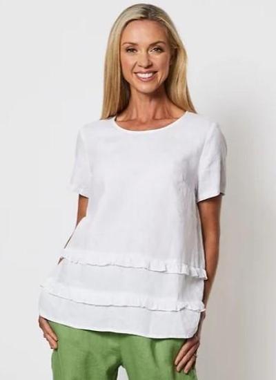 Gordon Smith Double Frilled Linen White Top